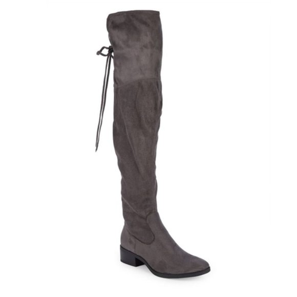 Lexi & Abbie Shoes - Lexi & Abbie Jessa Over The Knee Tall Lace Tie Grey Faux Suede Boots